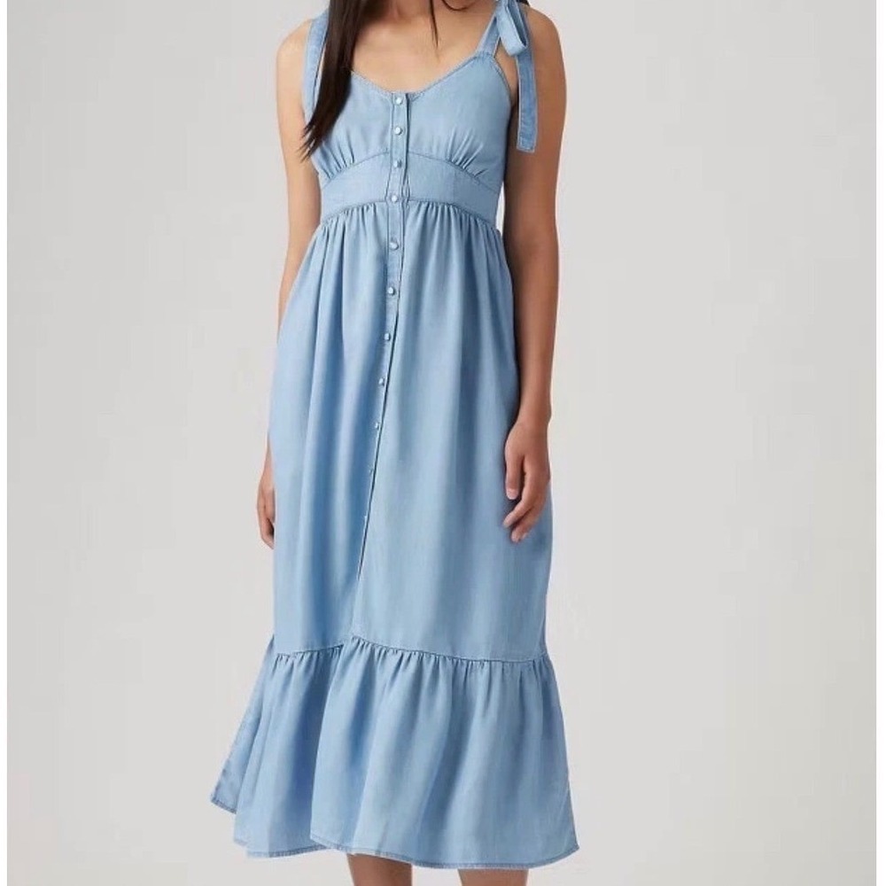 Levi's Women's Katherine Light Blue sleeveless Chambray Maxi Sundress Size S